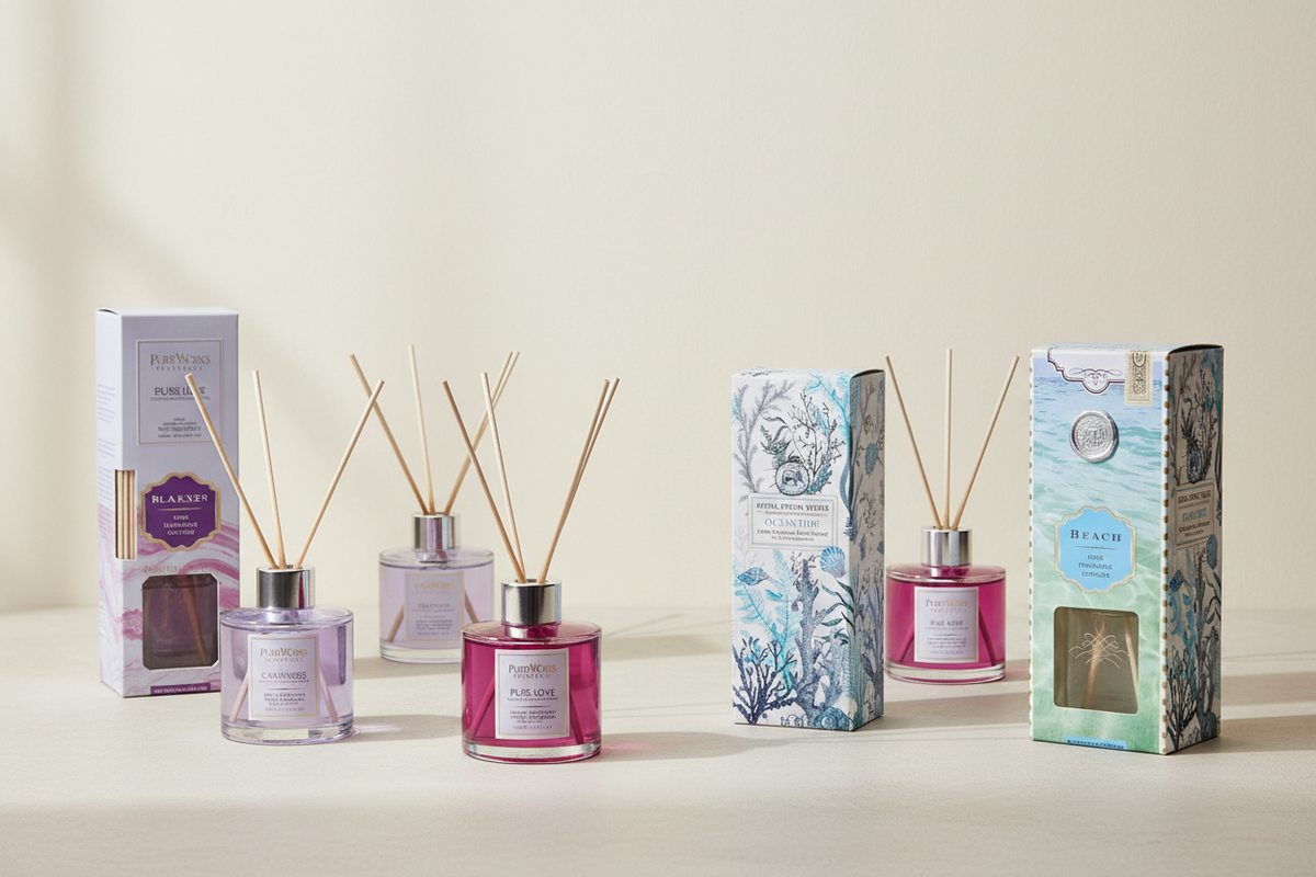 Diffusers collection banner, realistic reed diffuser product still life