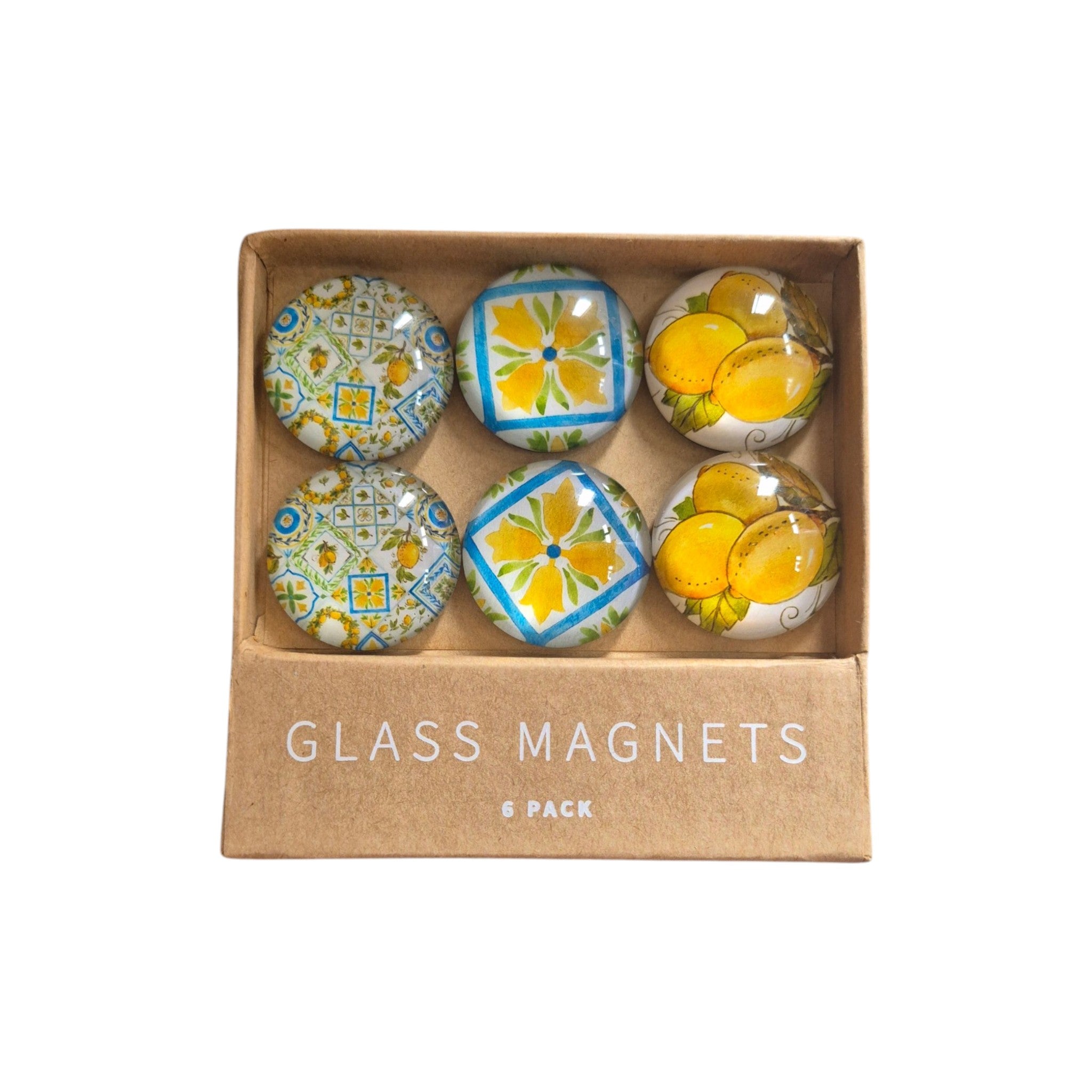Lemon & Mediterranean Tile Glass Dome Magnets - Set of 6 LaVida nz