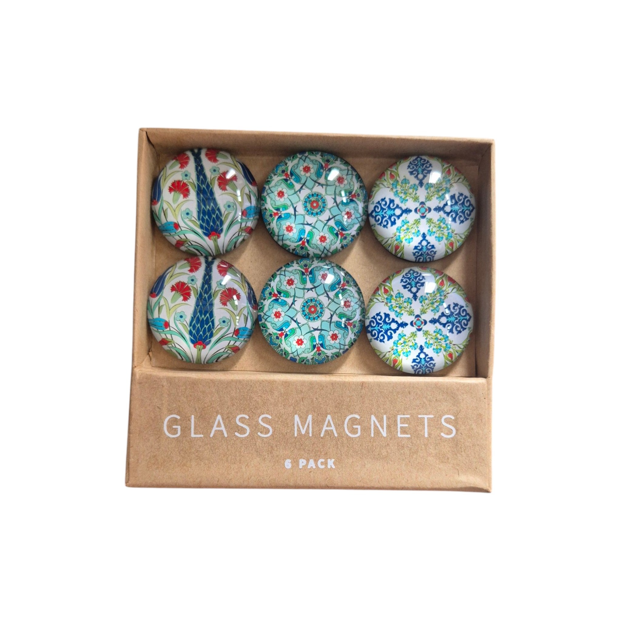 Turkish Floral & Tile Glass Dome Magnets - Set of 6 LaVida nz