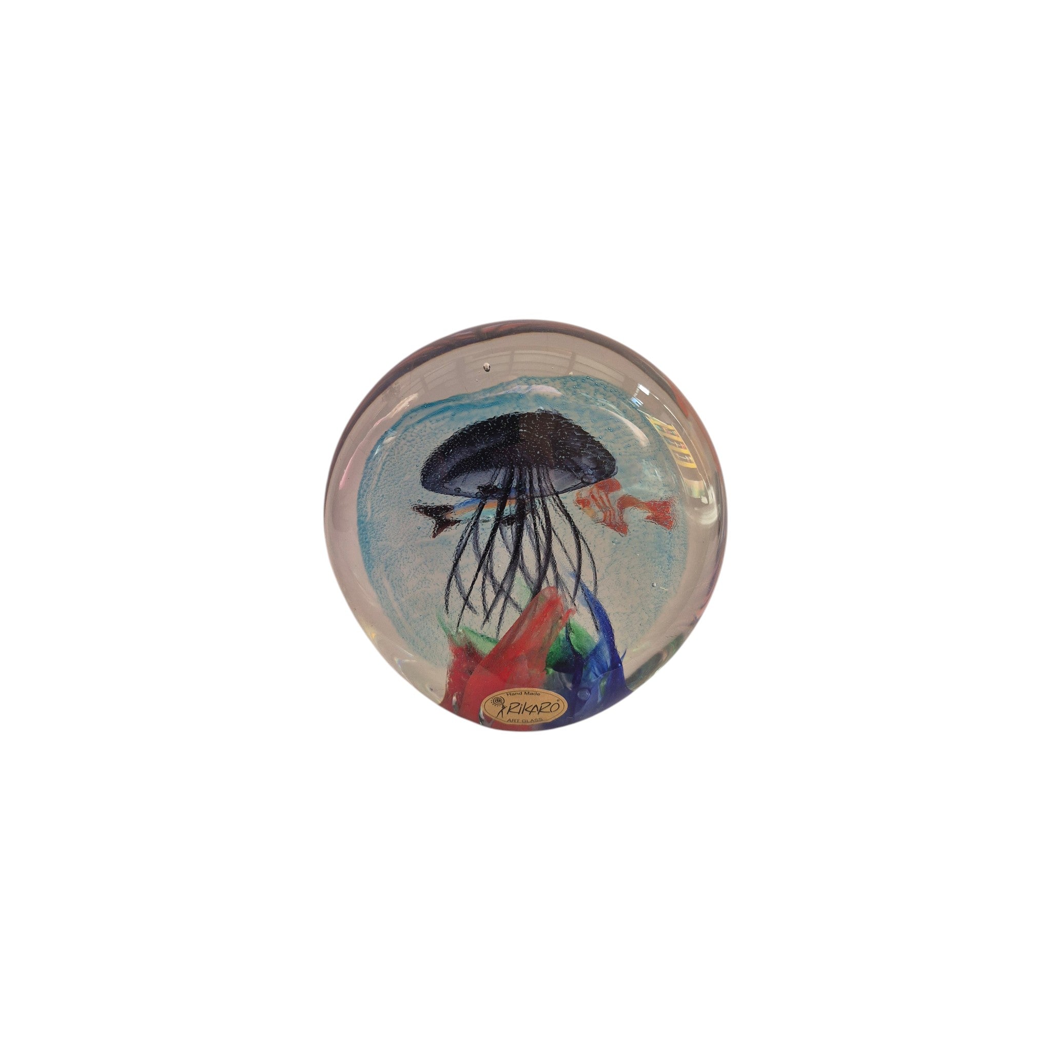 Rikaro Handblown Glass Jellyfish & Fish Paperweight 10cm nz