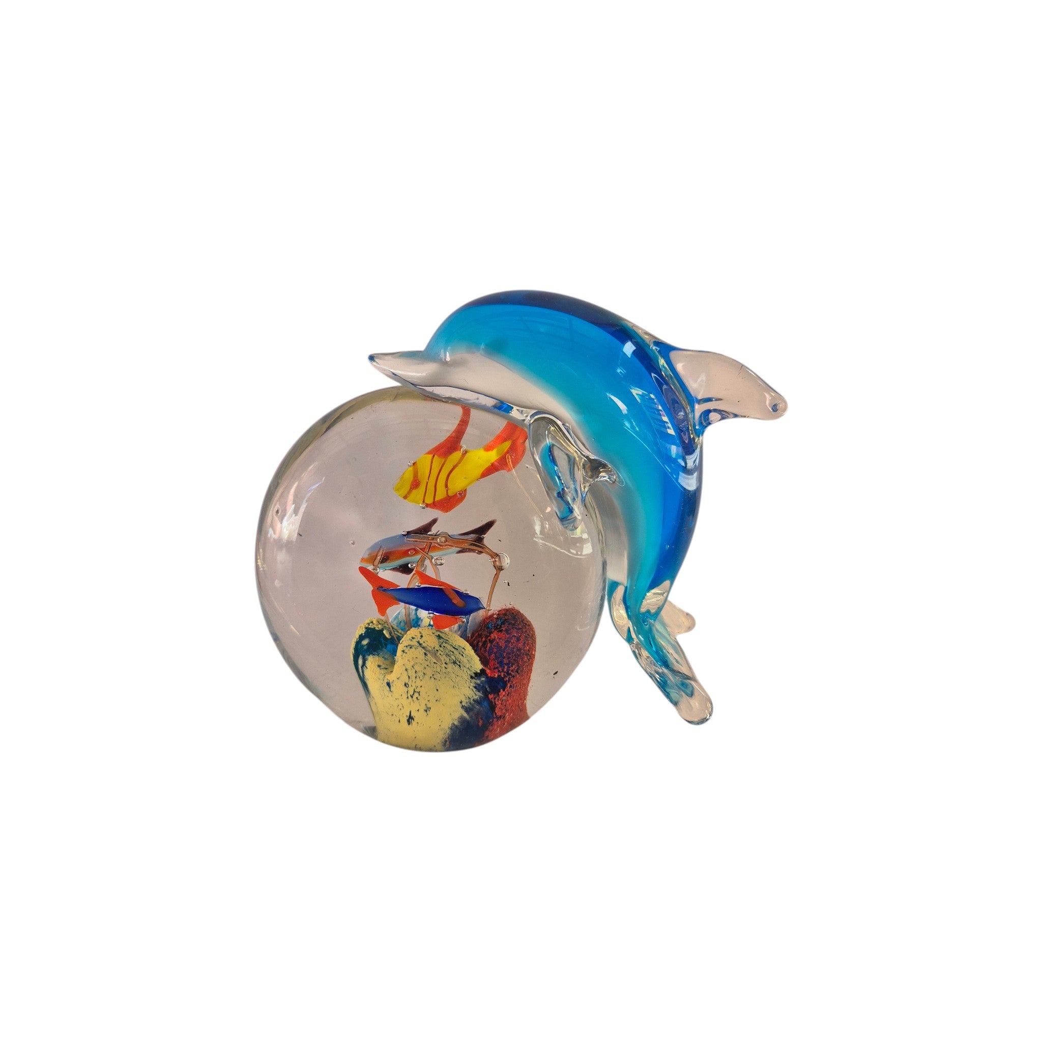 Rikaro Handblown Glass Dolphin & Fish Dome Paperweight 12cm nz
