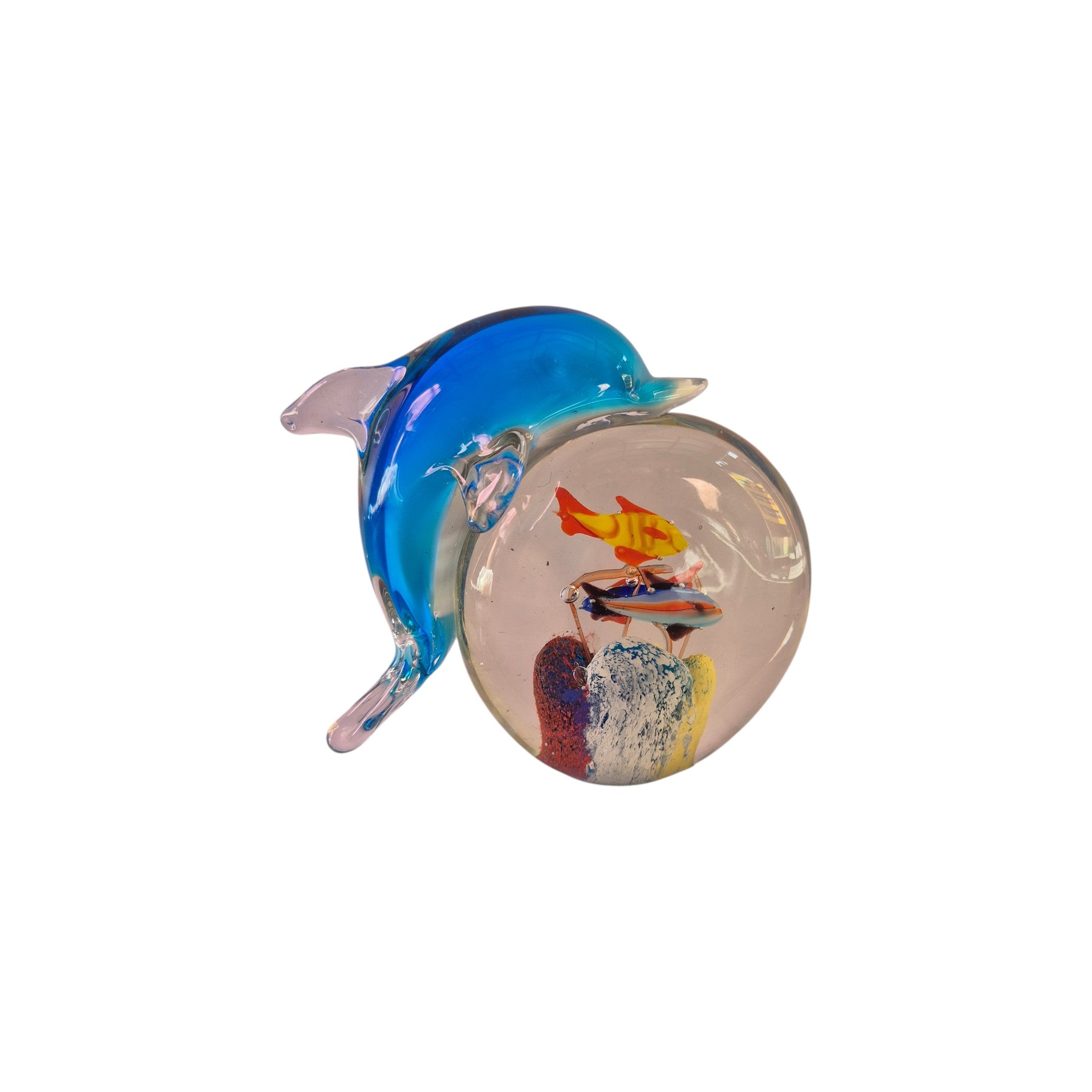 Rikaro Handblown Glass Dolphin & Fish Dome Paperweight 12cm nz