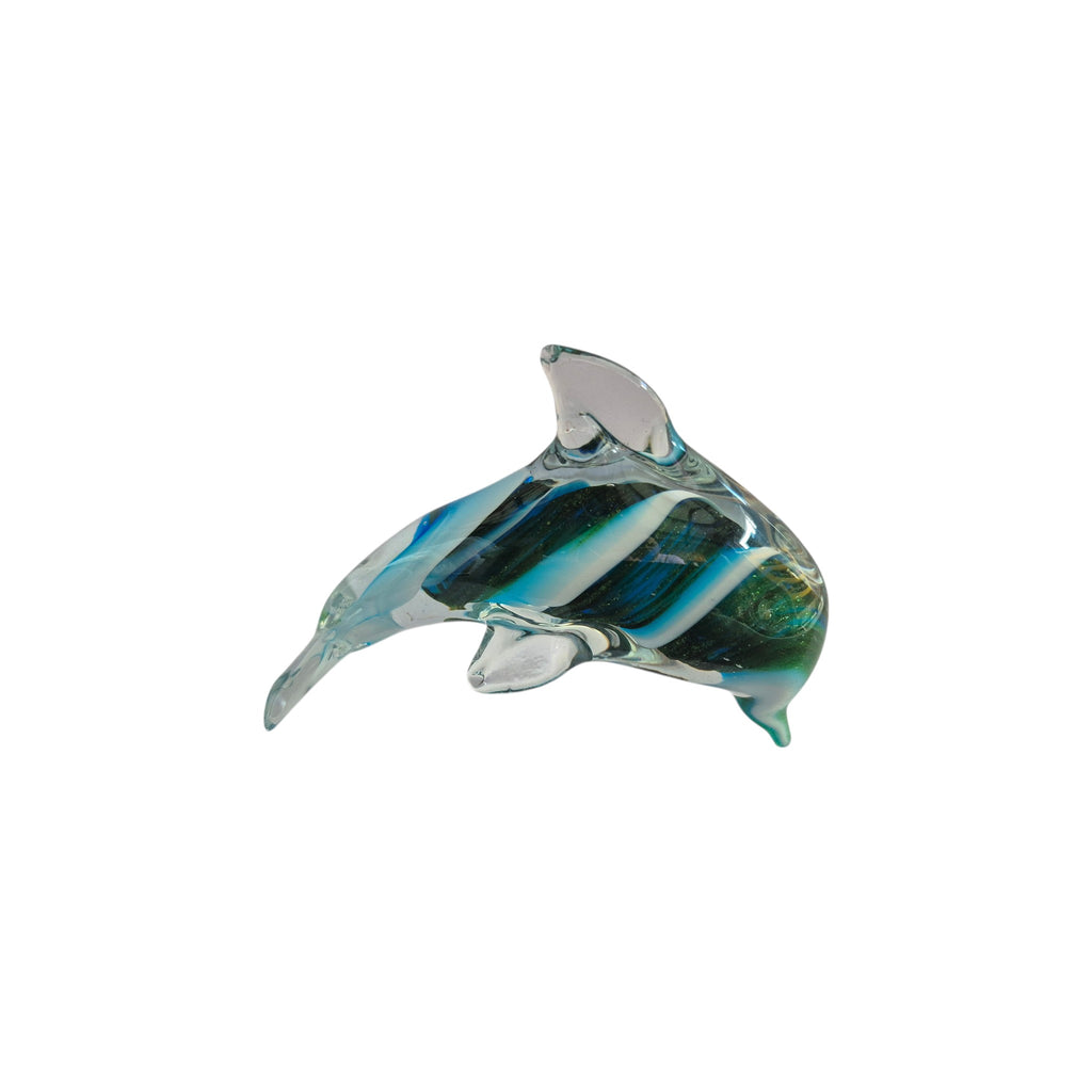 Rikaro Handblown Glass Dolphin Figurine 11cm Teal & White nz