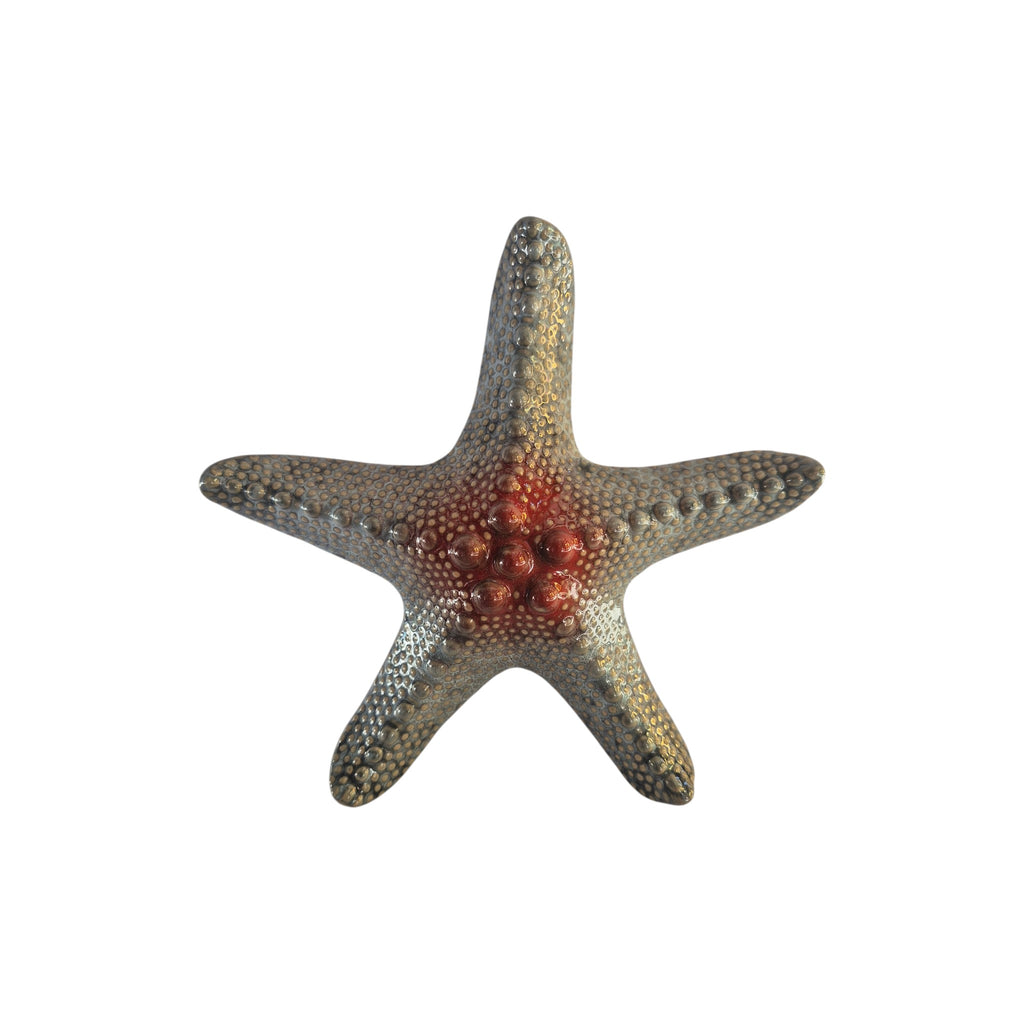 Blue and red ceramic starfish decor by Loren Boyd, 20cm, showcasing vibrant ocean-inspired design and detailed craftsmanship.