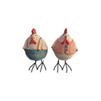 Round Belly Mr & Mrs Chicken - Pink & Blue Ceramic Pair nz