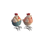 Round Belly Mr & Mrs Chicken - Pink & Blue Ceramic Pair nz