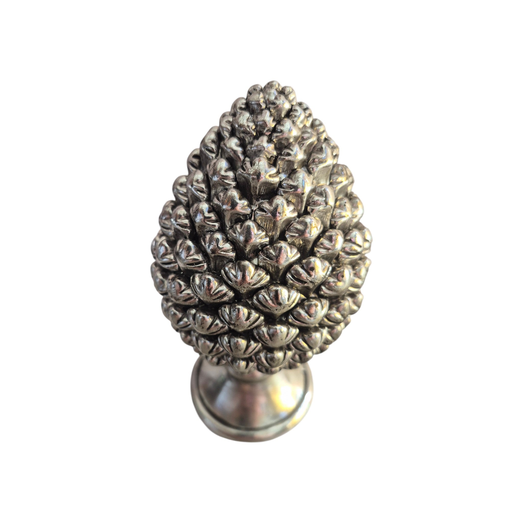 Polyresin pinecone ornament with an antiqued silver metallic finish nz