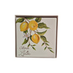 Set of four citron and lemon-themed coasters by Loren Boyd, featuring vibrant citrus fruit designs perfect for protecting surfaces. nz