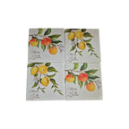 Set of four Loren Boyd citron and lemon-themed coasters with bright, citrus-inspired designs for protecting surfaces. nz