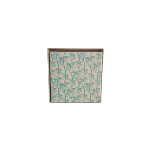 Set of four Aqua Palm Trees coasters by Loren Boyd, featuring vibrant tropical palm tree designs for drink protection. nz