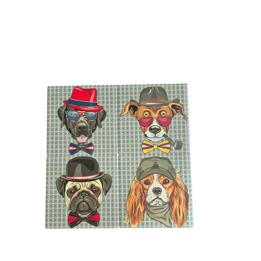 Set of four Dapper Dogs coasters by Loren Boyd featuring stylish dog-themed designs on absorbent surfaces. nz