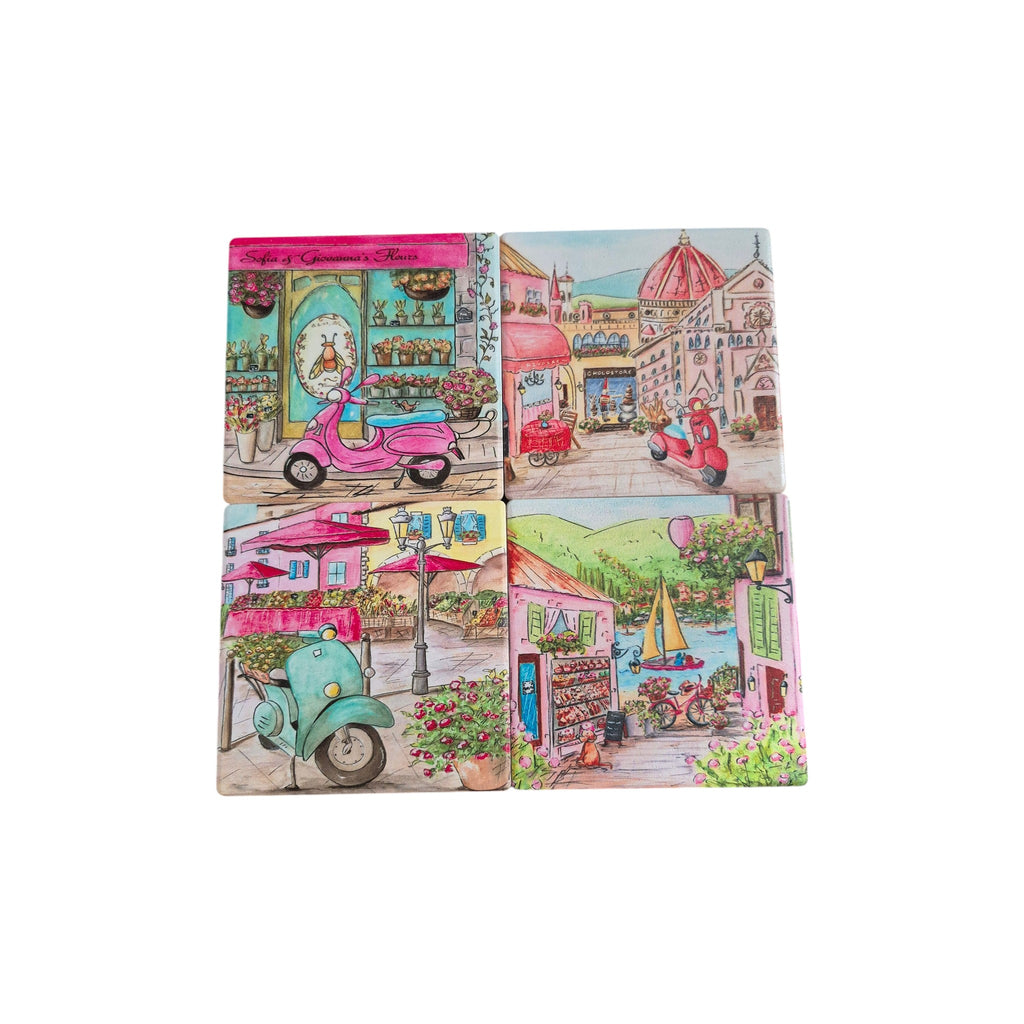 Italian Vespa Streets Ceramic Coasters - 4 Pack nz