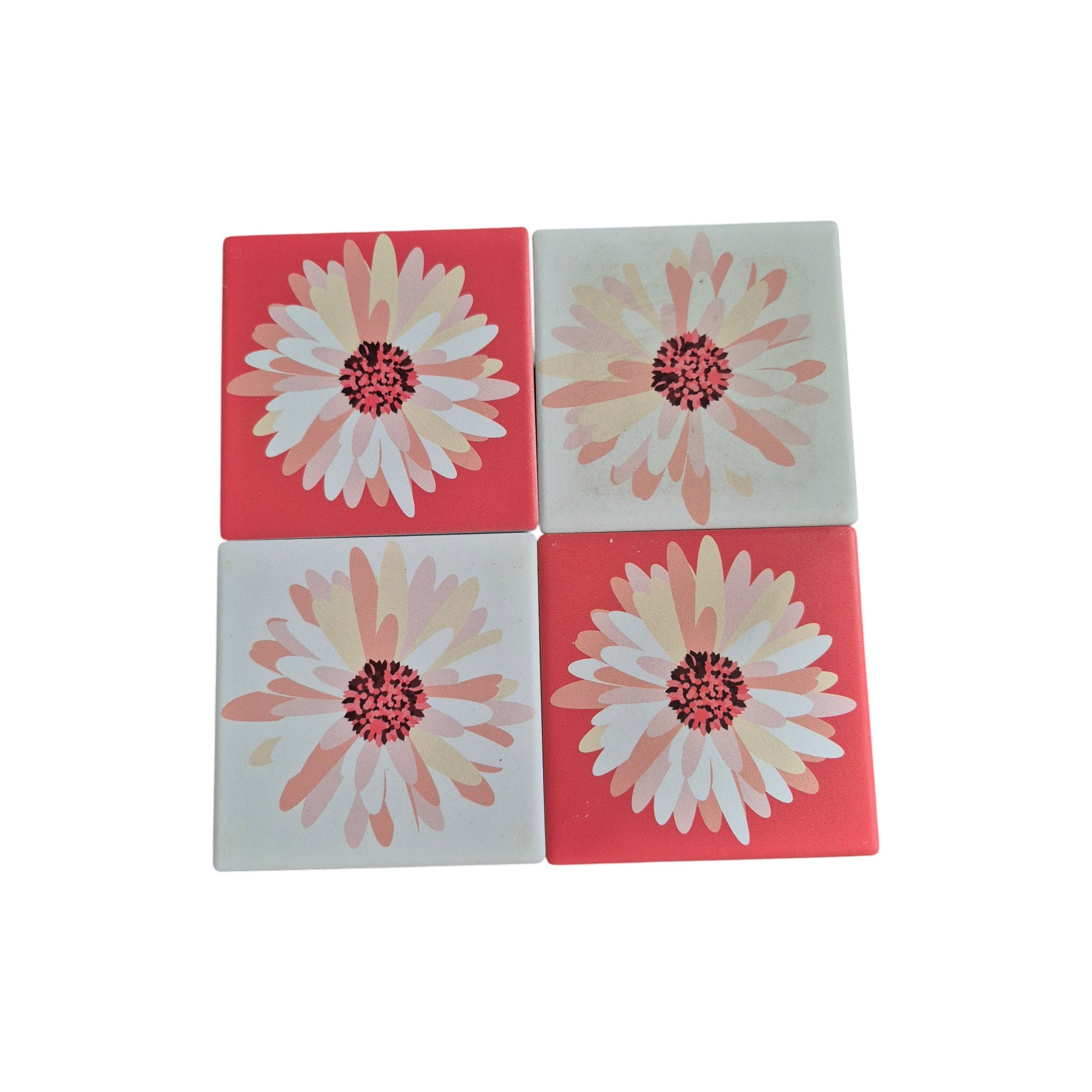 Pink & White Daisy Ceramic Coasters - 4 Pack nz