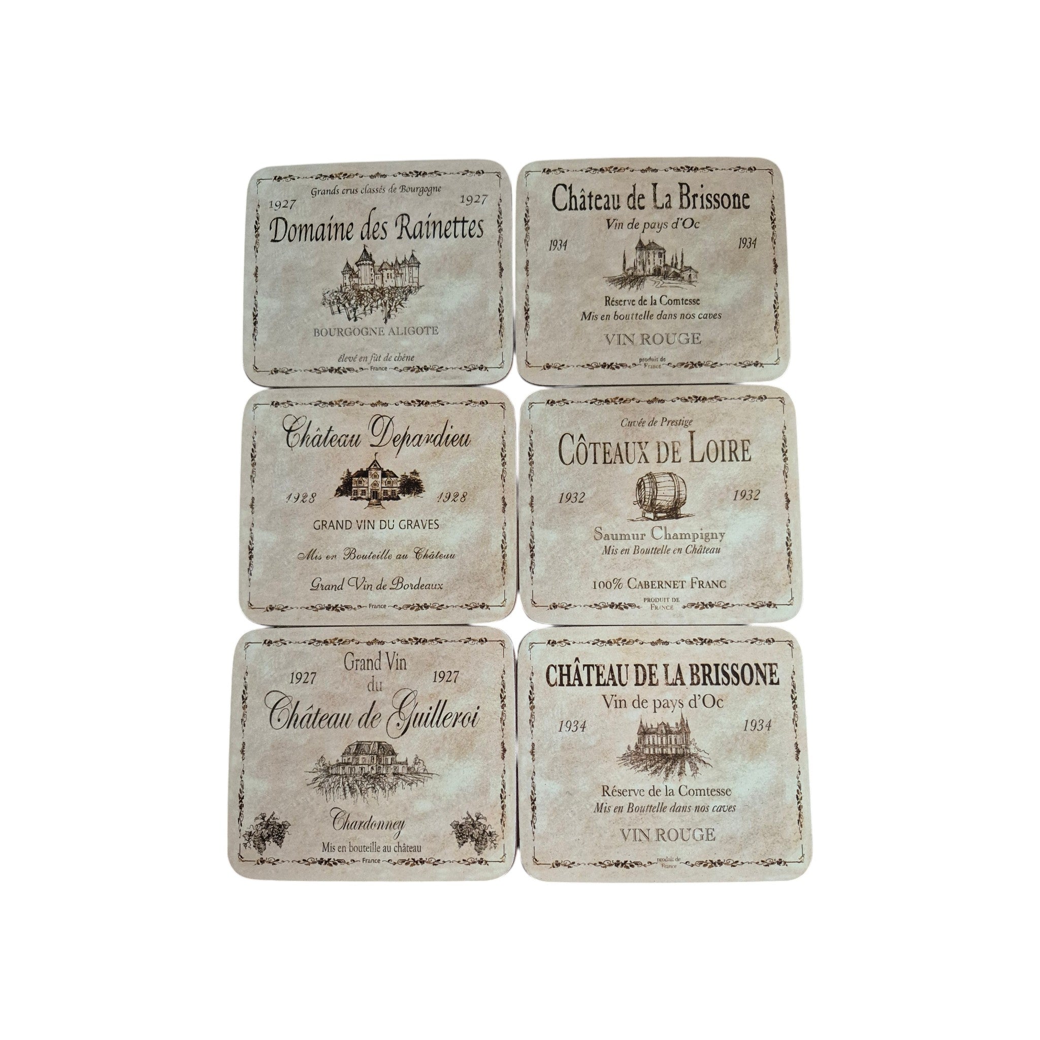 Wine Labels Coasters - 6 Pack Cinnamon nz