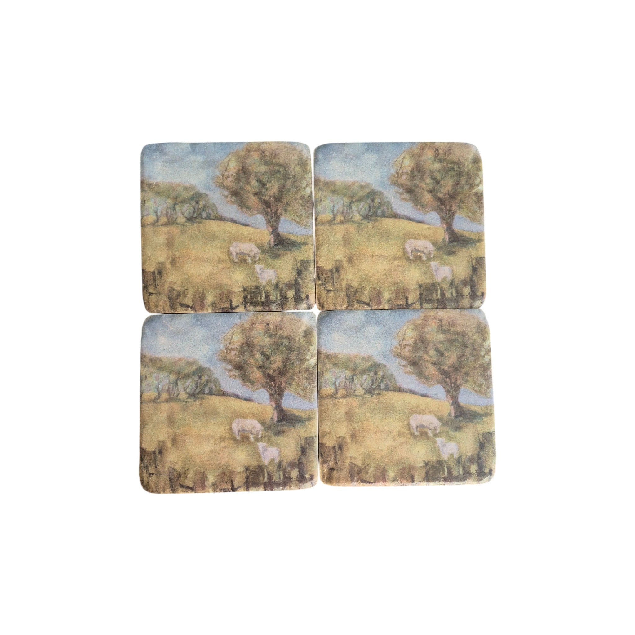 Set of four Cornwall Park coasters by CC Interiors featuring stylish, durable cork surface for protecting tabletops. nz
