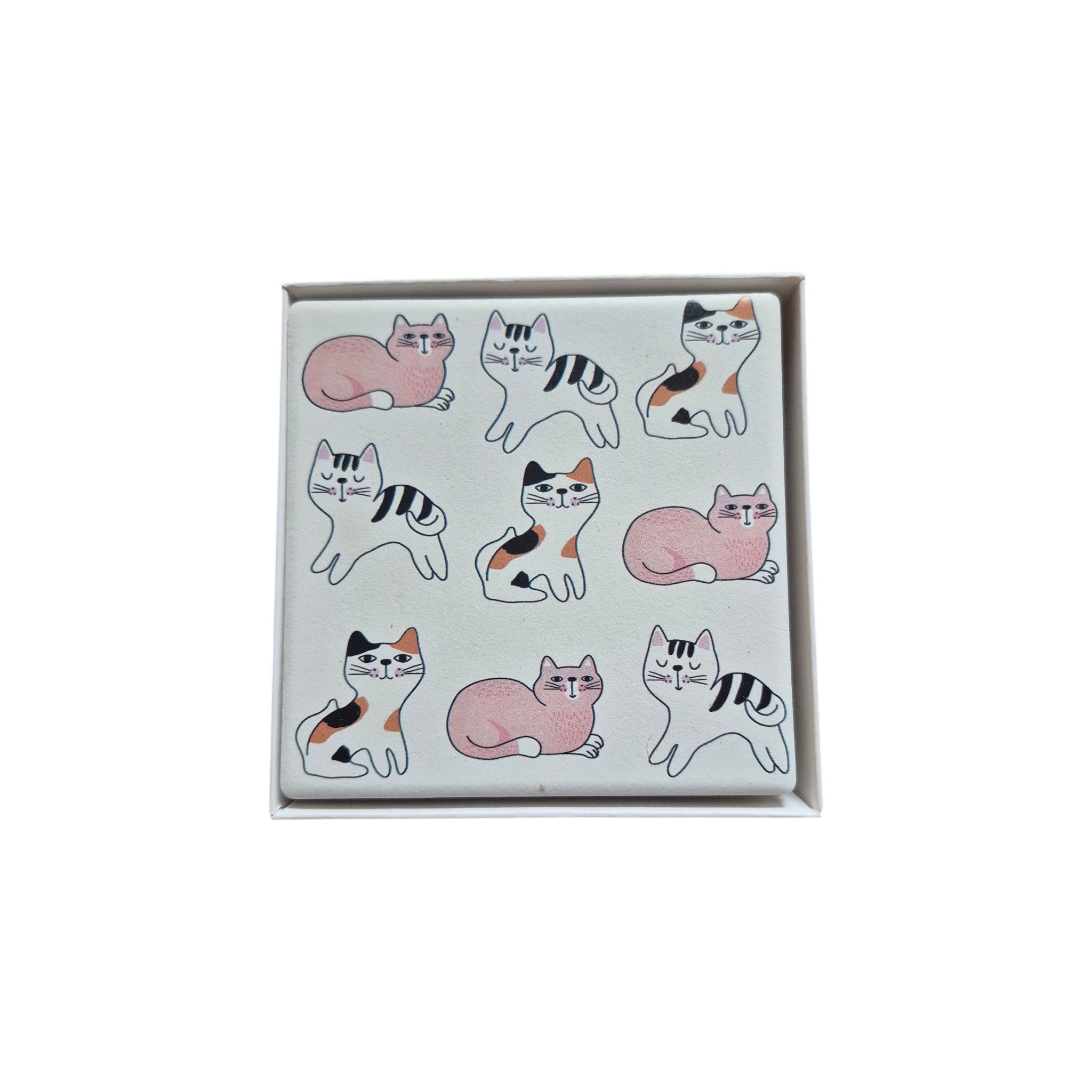 Set of 4 ceramic Sassy Cats coasters by Loren Boyd featuring colorful cat illustrations on smooth surface. nz