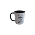 White ceramic mug with "Are You Childish?" printed in black, featuring a sturdy handle, from Disrupted Industries. nz