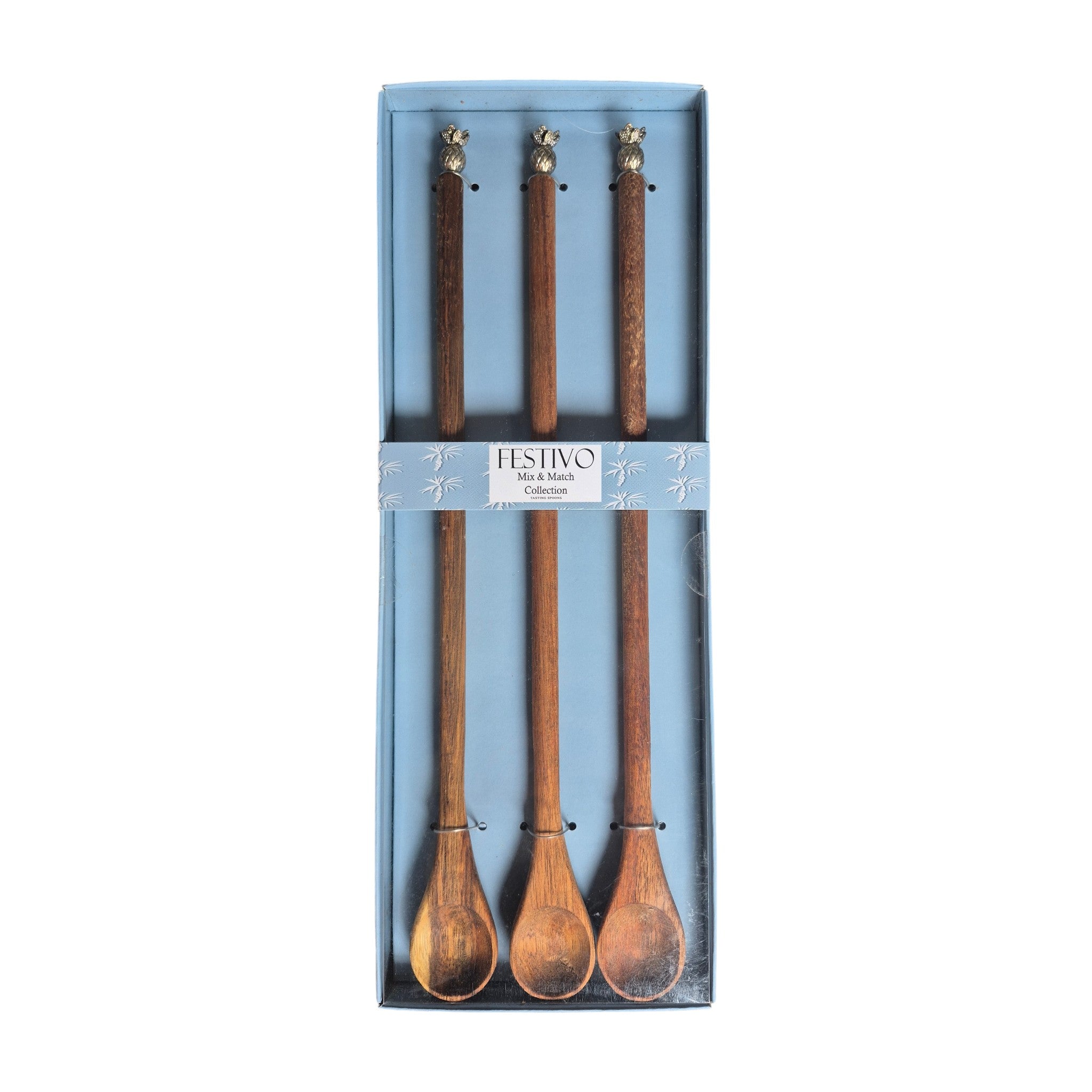 Pineapple Festivo Acacia Wood Tasting Spoons Set of 3 nz