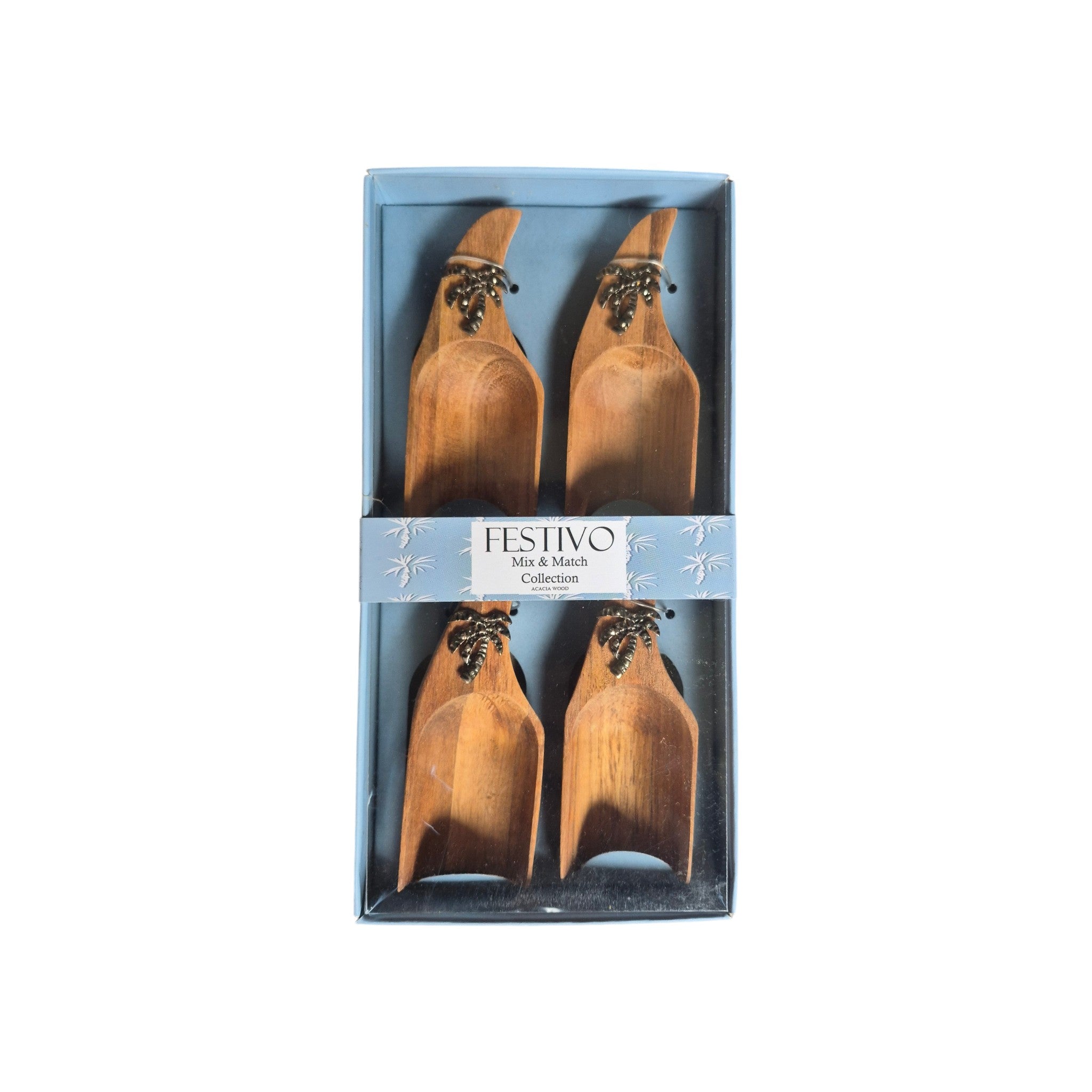 Palm Tree Festivo Acacia Wood Canapé Servers Set of 4 nz