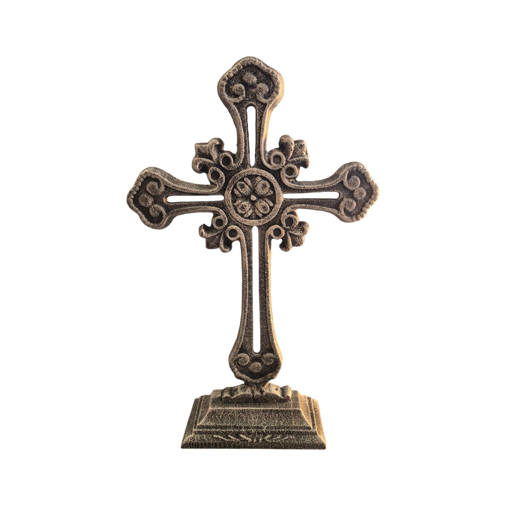 Large Silver Ornate Cross on Stand 35cm nz