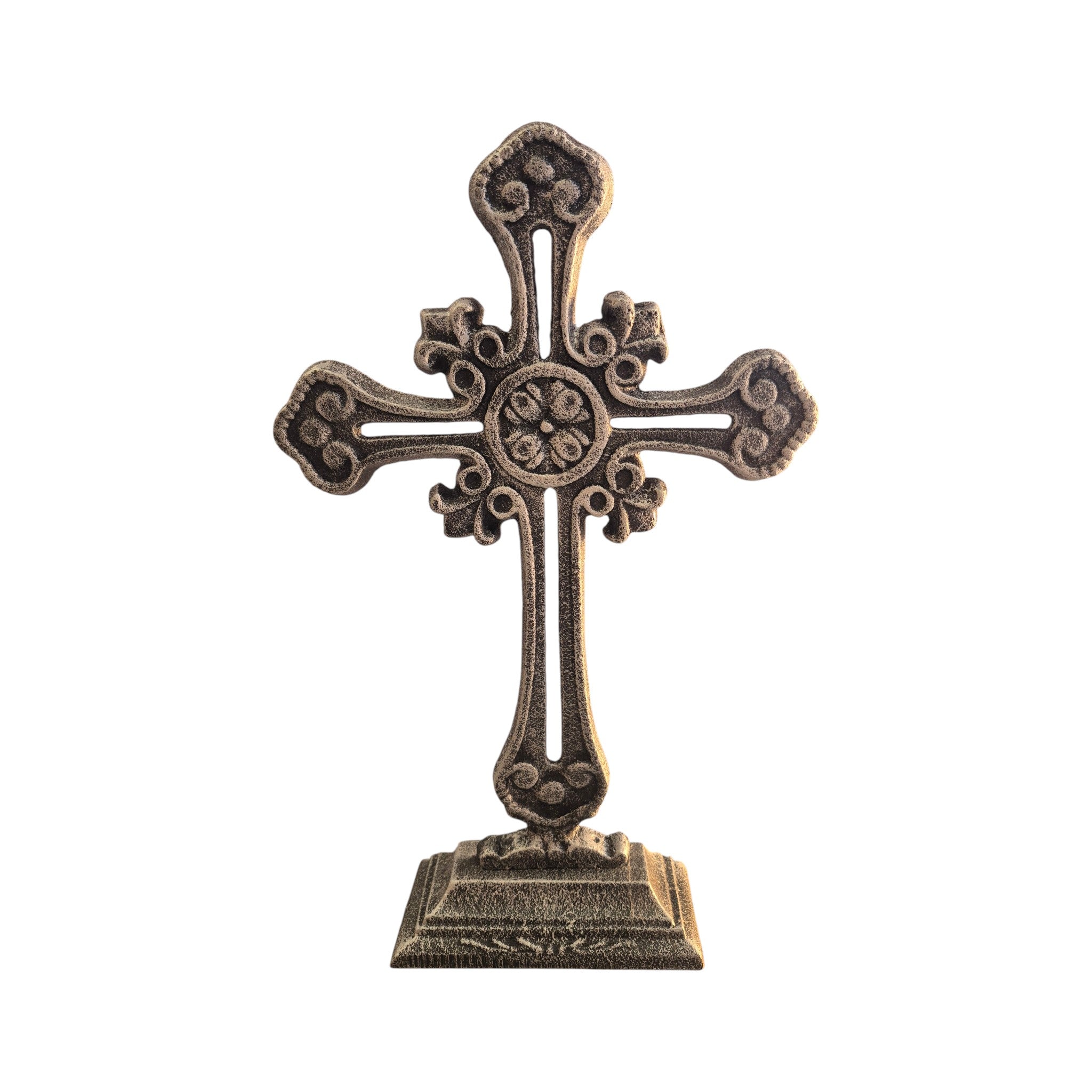 Large Silver Ornate Cross on Stand 35cm nz