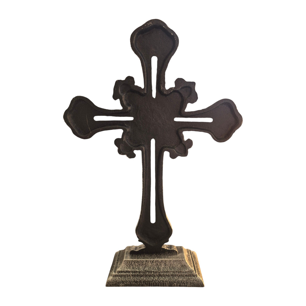 Large Silver Ornate Cross on Stand 35cm nz