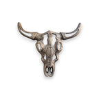 Loren Boyd cast iron wall decor featuring a longhorn steer skull design for rustic home or cabin decoration. nz
