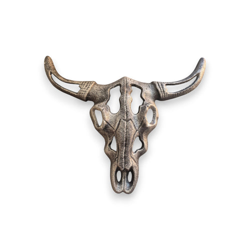 Loren Boyd cast iron wall decor featuring a longhorn steer skull design for rustic home or cabin decoration. nz