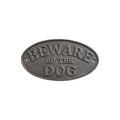Cast iron wall sign reading "Beware of the Dog," 23cm, by Loren Boyd, featuring bold lettering and a classic black finish. nz