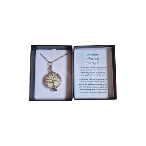 Birthstone White Jade April Tree of Life Necklace nz