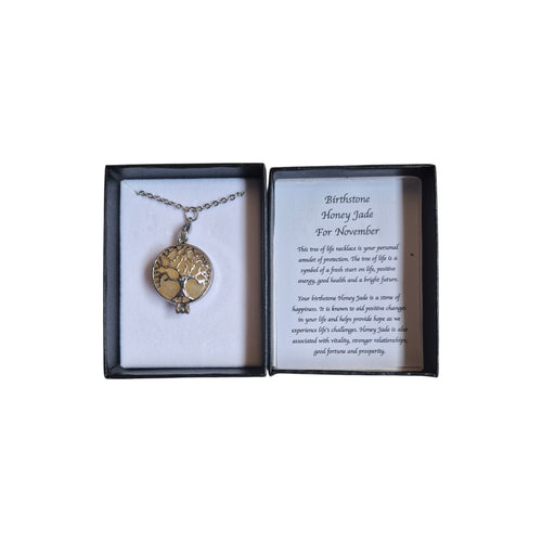 Birthstone Honey Jade November Tree of Life Necklace nz