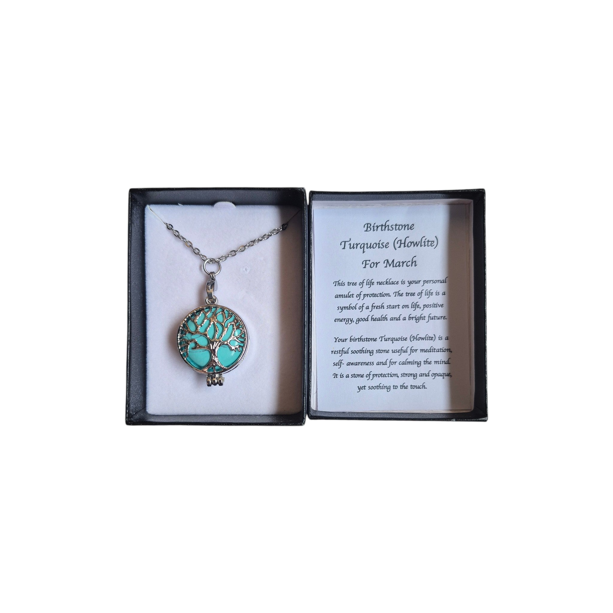 Birthstone Turquoise (Howlite) March Tree of Life Necklace nz