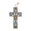 Large black ceramic wall cross with orange star designs, 23cm by 14cm, by Loren Boyd, decorative wall decor piece. nz