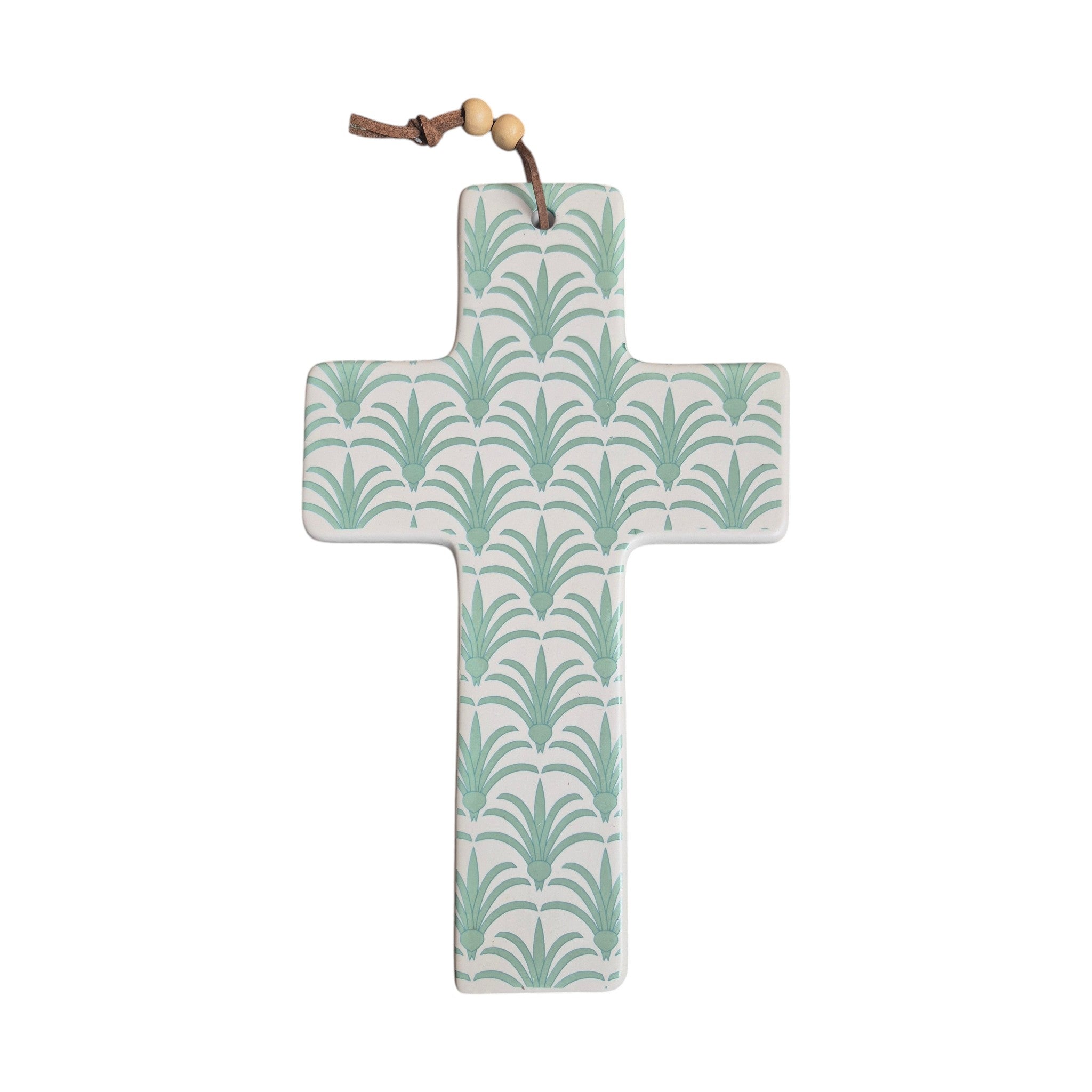 Green Palm Ceramic Cross Large 23cm x 14cm nz
