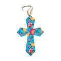 Pointed Floral Aqua Background Ceramic Cross Large 21.5cm x 14cm nz