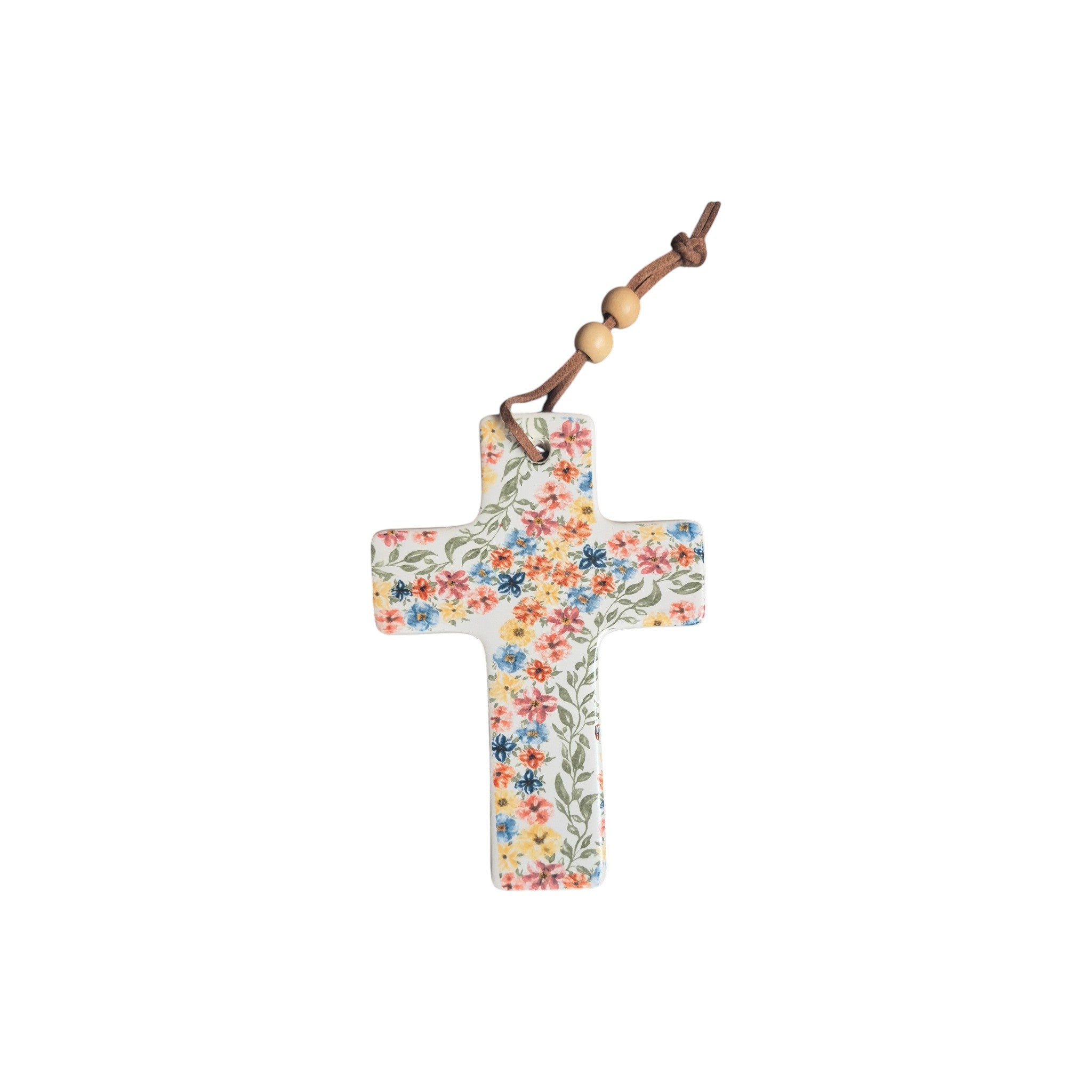 Square Corner Petite Floral Ceramic Hanging Cross Small 12cm x 8.5cm nz