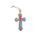 Floral Aqua Background Ceramic Hanging Cross Small 14.5cm x 9.5cm nz