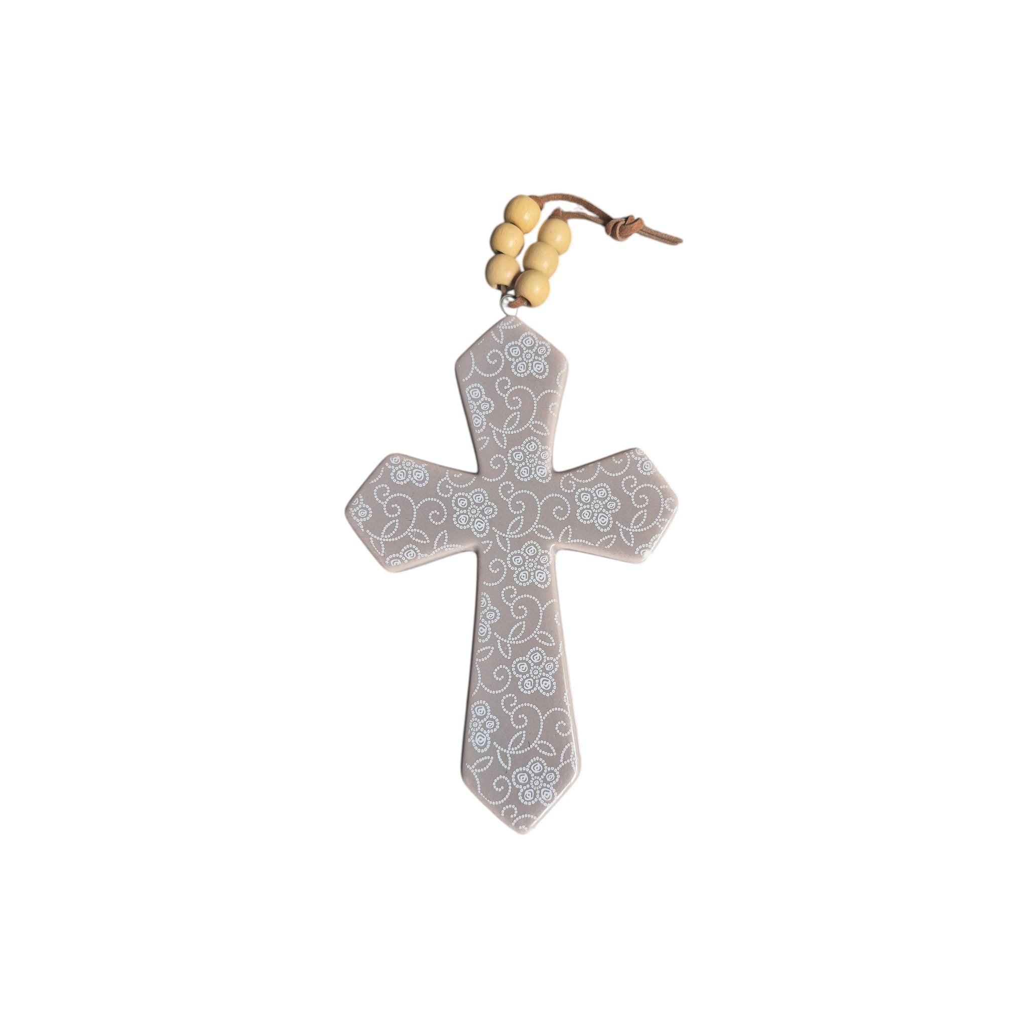 Taupe with Drift Ceramic Hanging Cross Small 14.5cm x 9.5cm nz