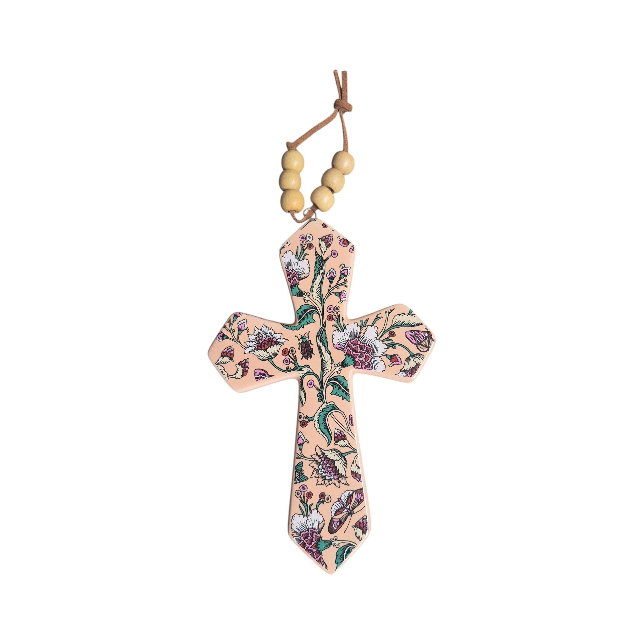 Peach Blossom Ceramic Hanging Cross Small 14.5cm x 9.5cm nz