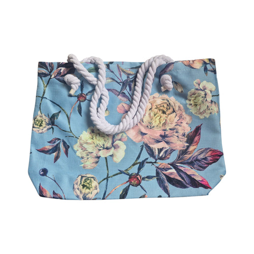Baby Blue Peony Floral Canvas Tote Bag 43cm x 31cm nz