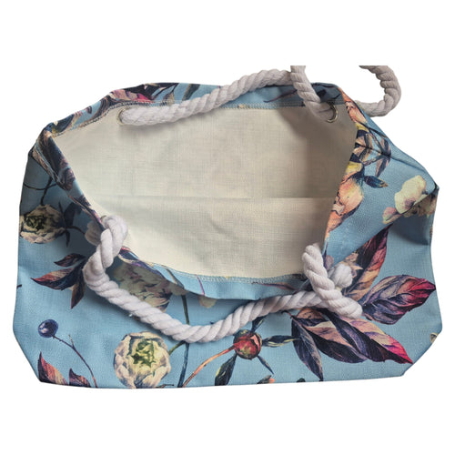 Baby Blue Peony Floral Canvas Tote Bag 43cm x 31cm nz