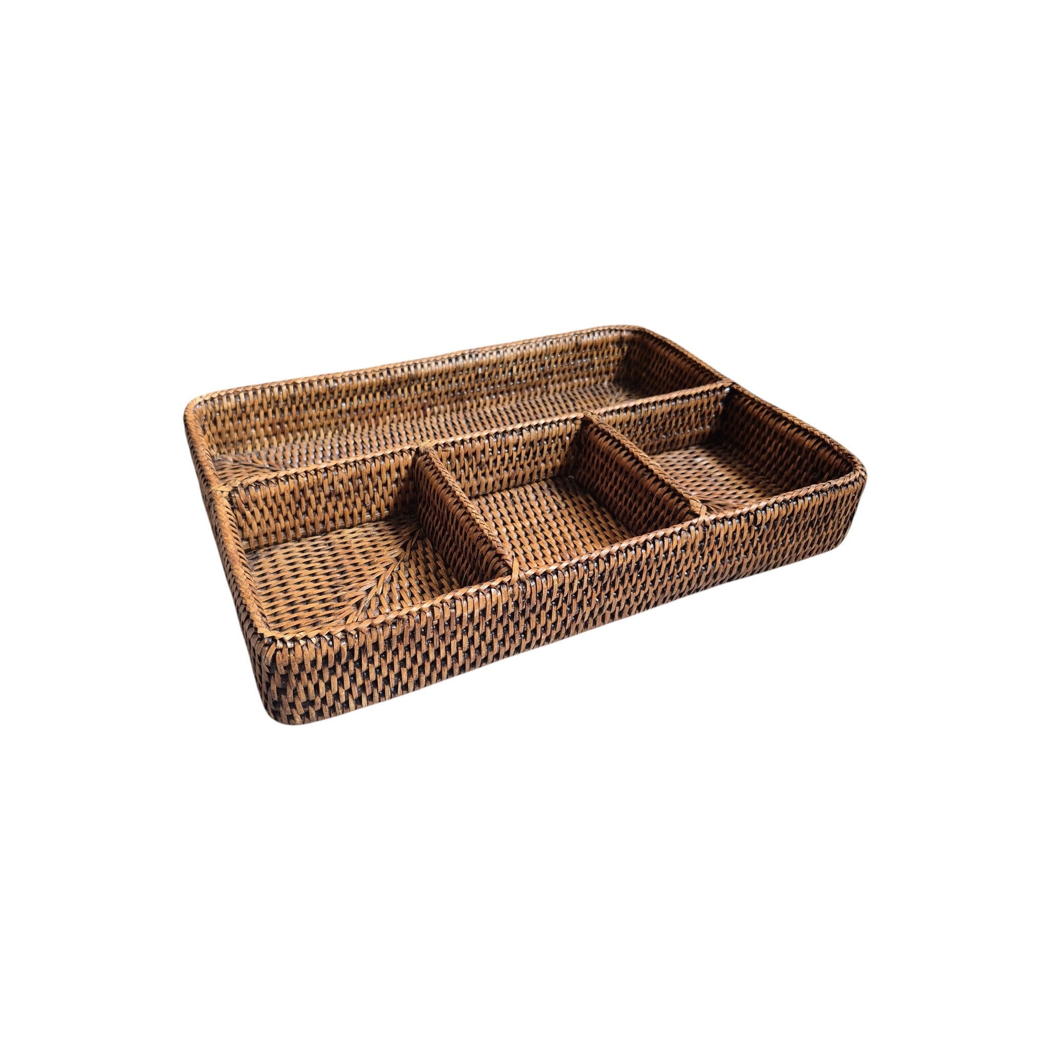 Rattan Tea Bag & Accessories Holder | 4-Compartment Organiser 34cm x 24cm nz