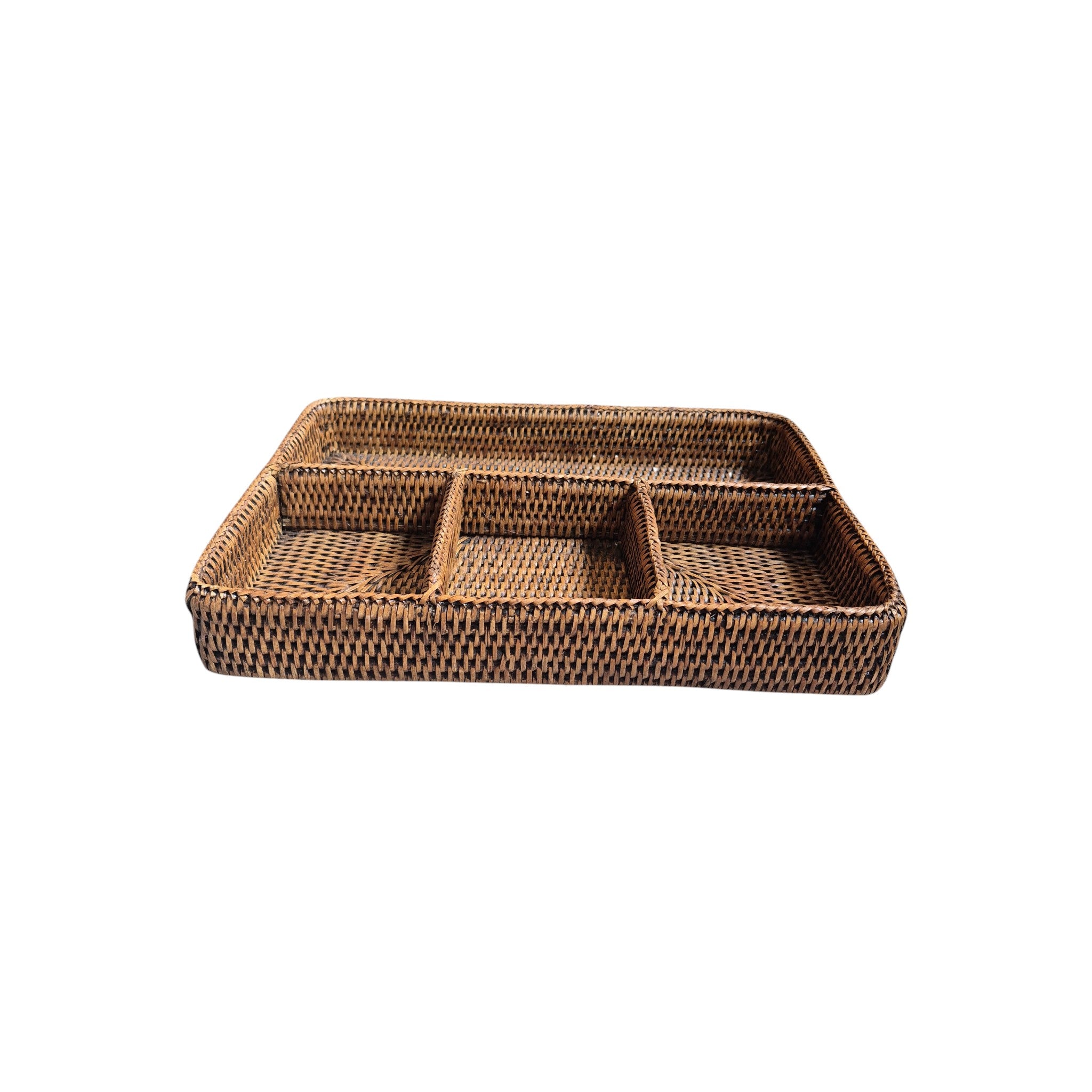 Rattan Tea Bag & Accessories Holder | 4-Compartment Organiser 34cm x 24cm nz