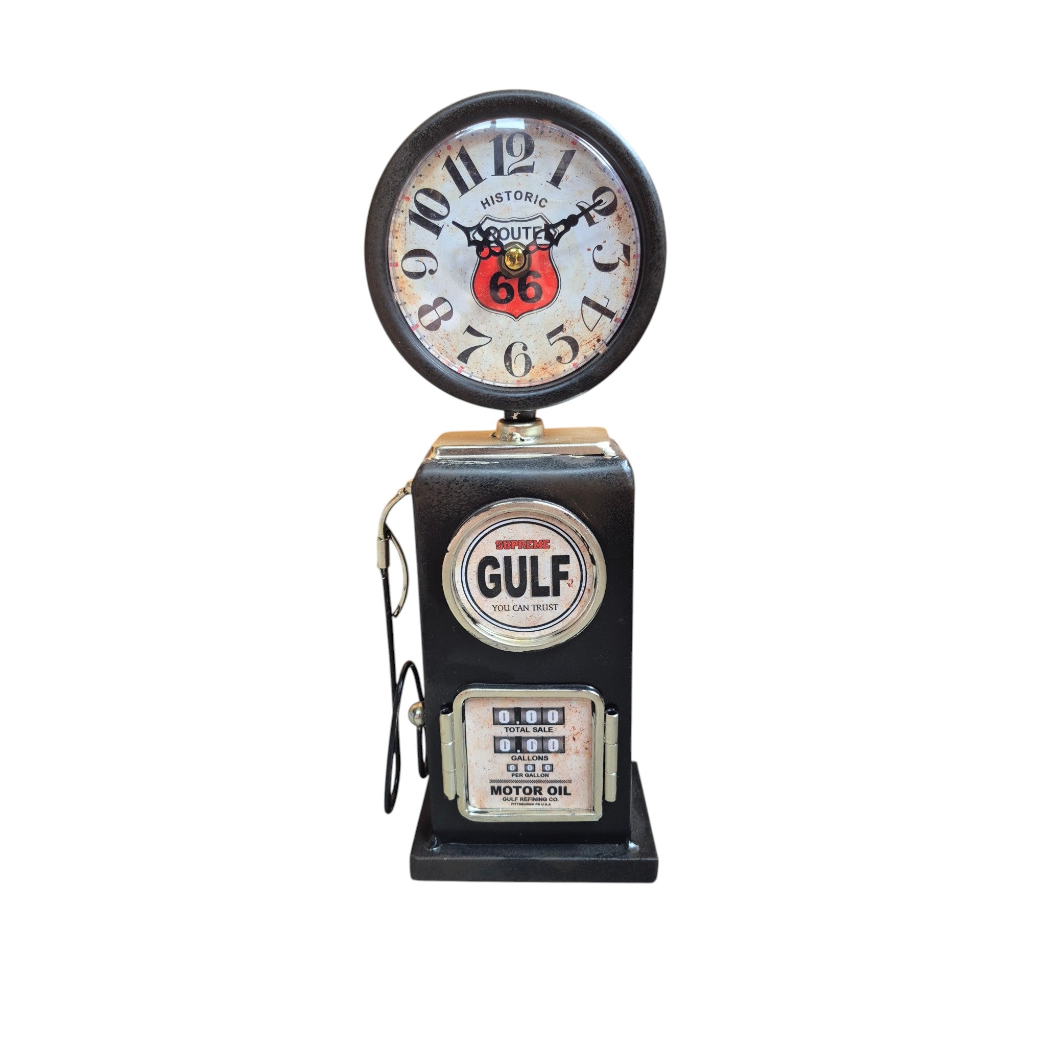 Gulf Route 66 Black Gas Pump Clock | Retro Vintage Man Cave Decor nz