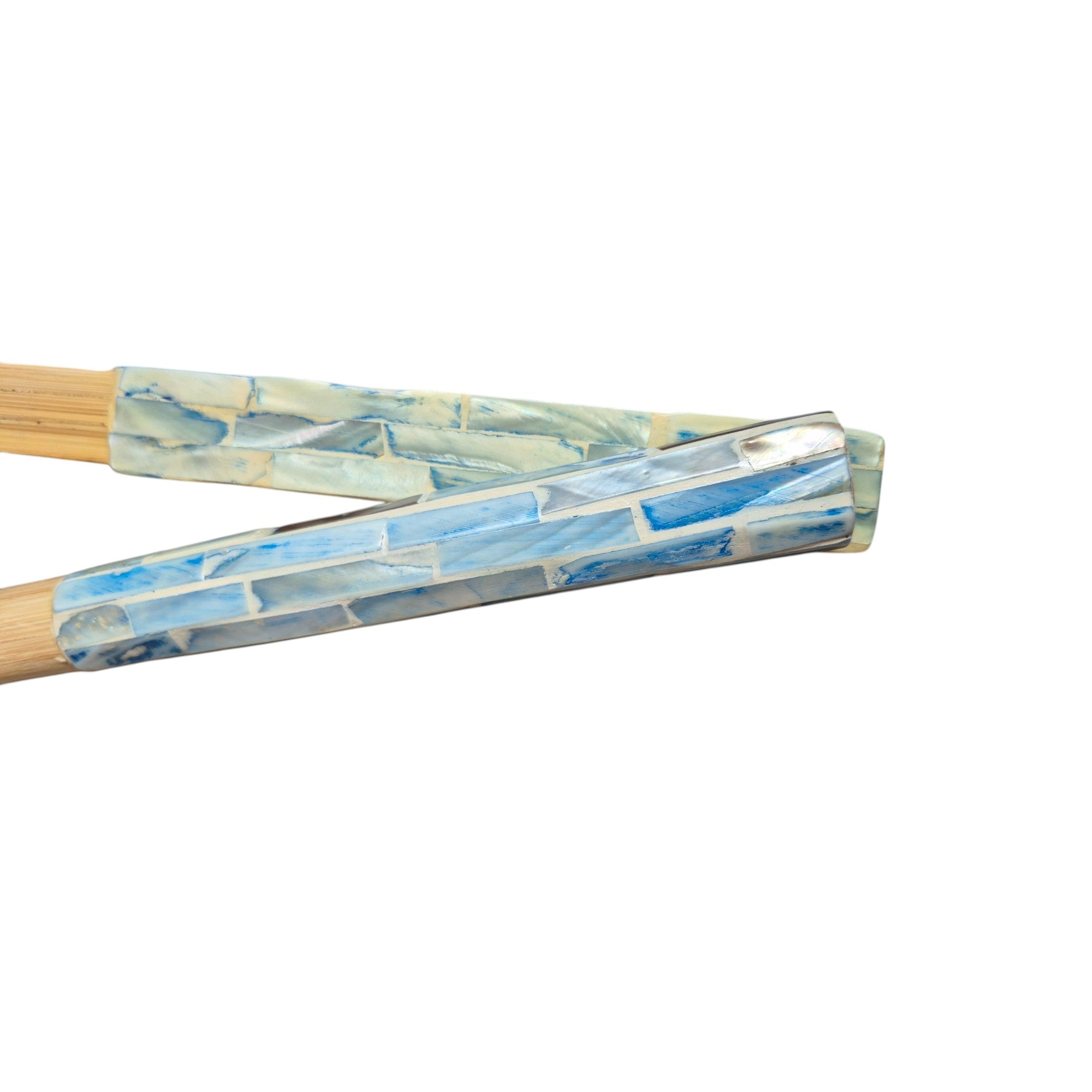 Bamboo Shell Inlay Salad Servers | Artisan Serving Set blue nz