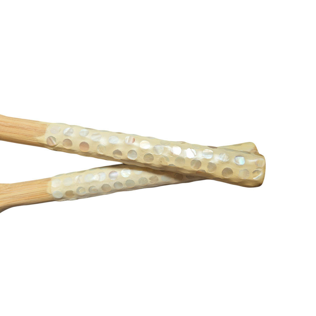 Bamboo Shell Inlay Salad Servers | Artisan Serving Set white nz