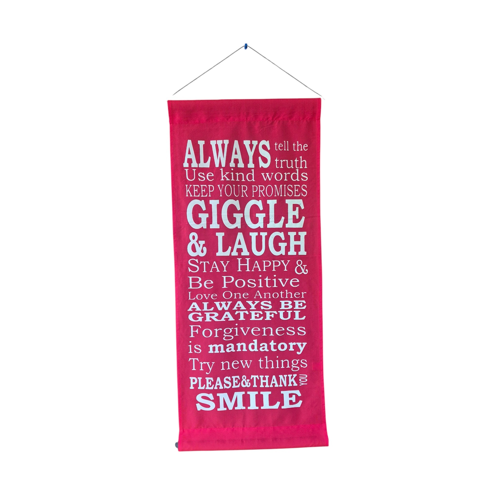 'Always Tell the Truth, Use Kind Words...' Inspirational Fabric Scroll | 34cm x 83cm Red nz