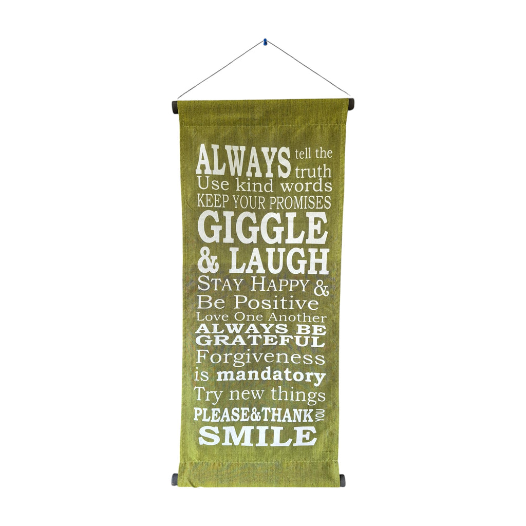 'Always Tell the Truth, Use Kind Words...' Inspirational Fabric Scroll | 34cm x 83cm green nz