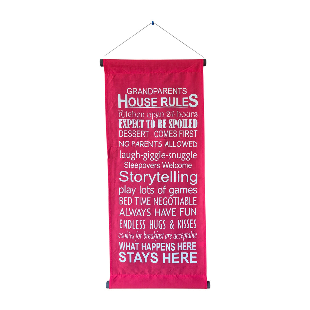 Grandparents House Rules Fabric Scroll | 34cm x 83cm Red nz