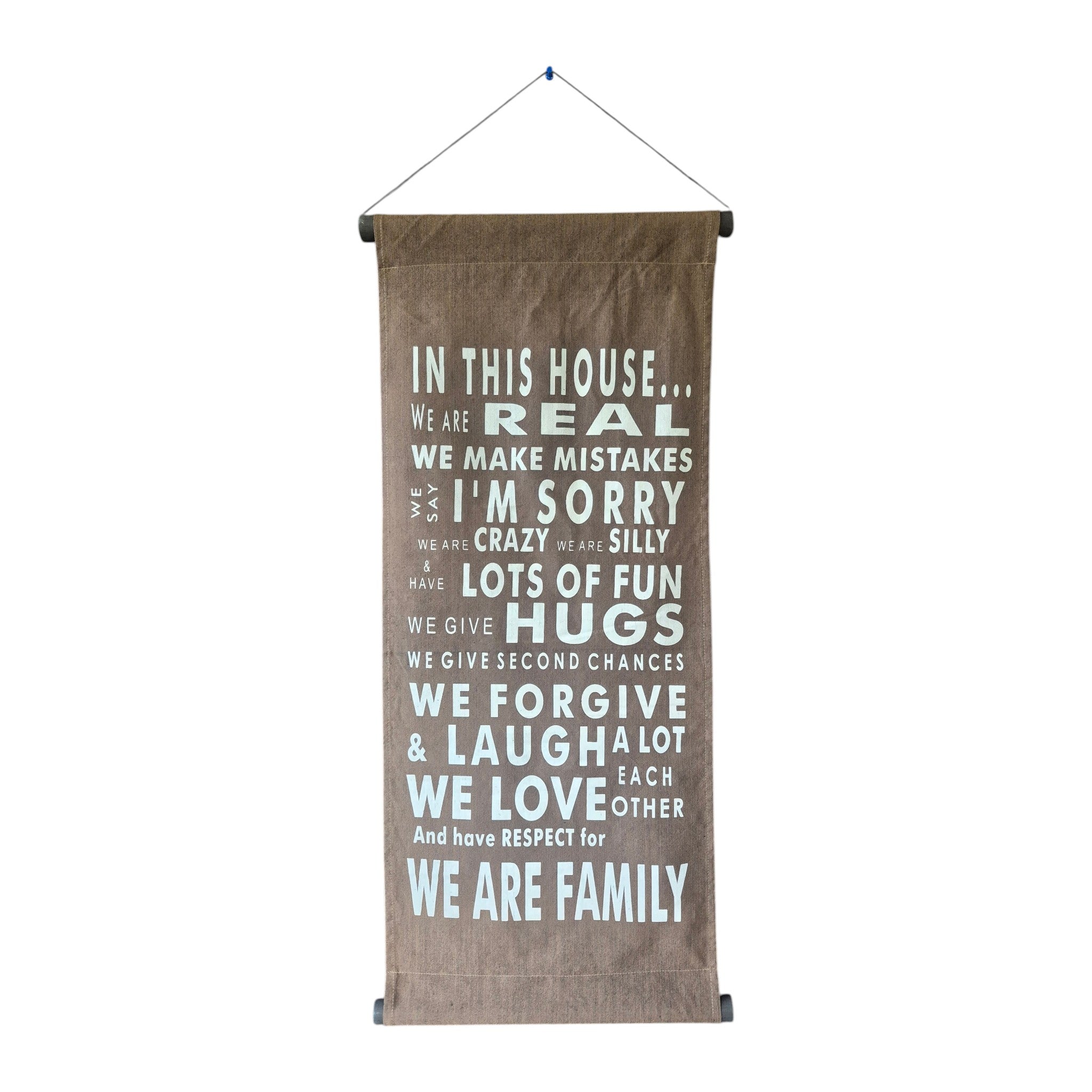 'In This House... We Are Family' Fabric Scroll | 34cm x 83cm - Loren Boyd nz